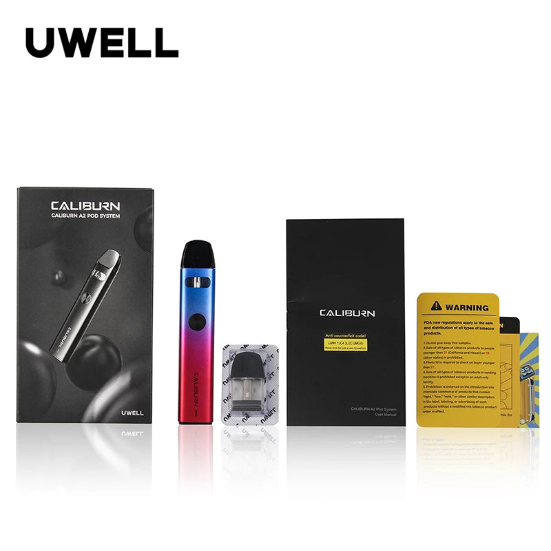 Original Uwell Caliburn A2 Pod Kit 520mAh Battery 2mL Cartridge UN2 Meshed-H 0.9ohm Coil Electronic Cigarette Vape Pod Vaporizer